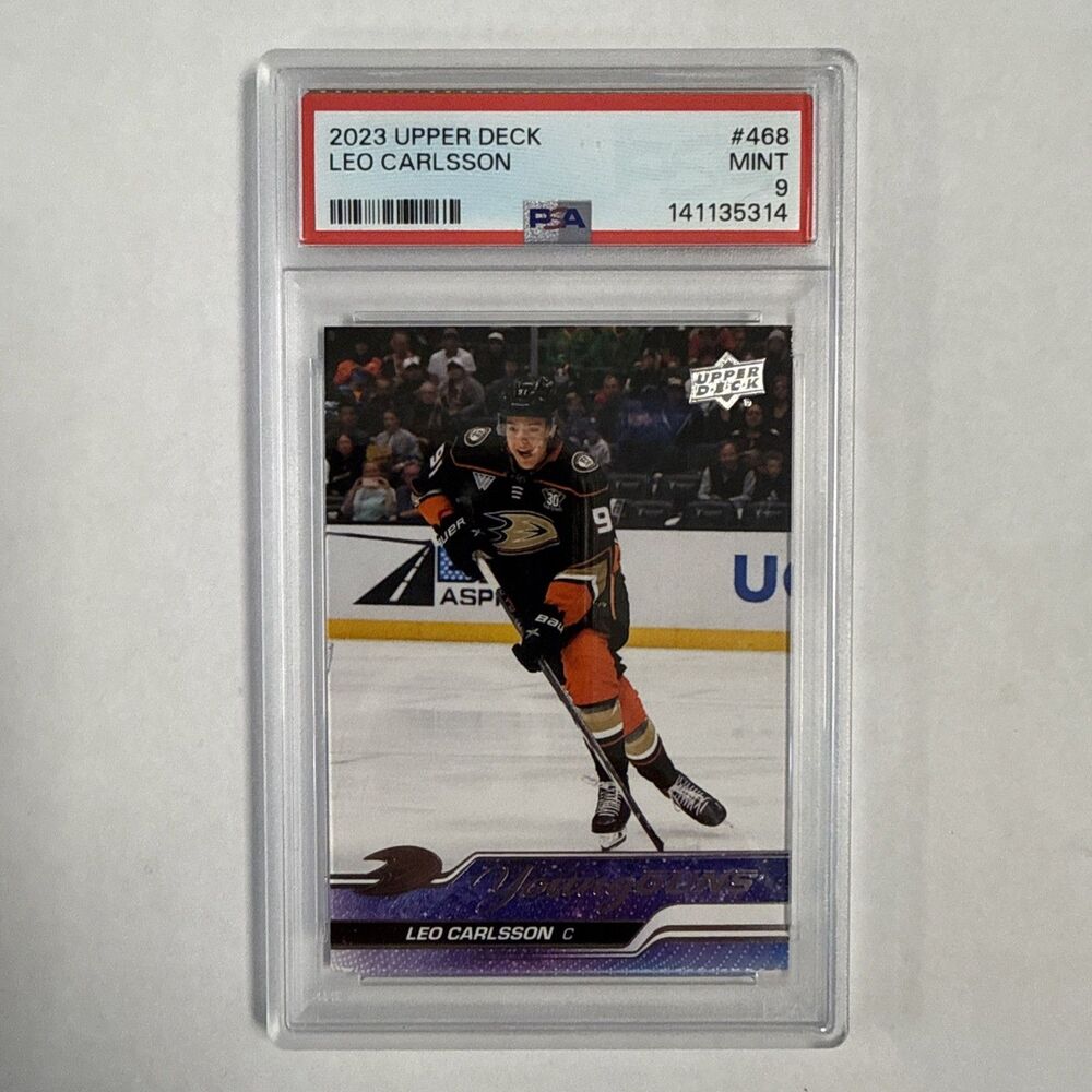 Upper Deck 2023-24 Series 2 Young Guns Leo Carlsson RC #468 PSA 9 Ducks
